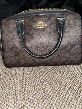 Coach Brown Monogram Dome Satchel with Black Handles